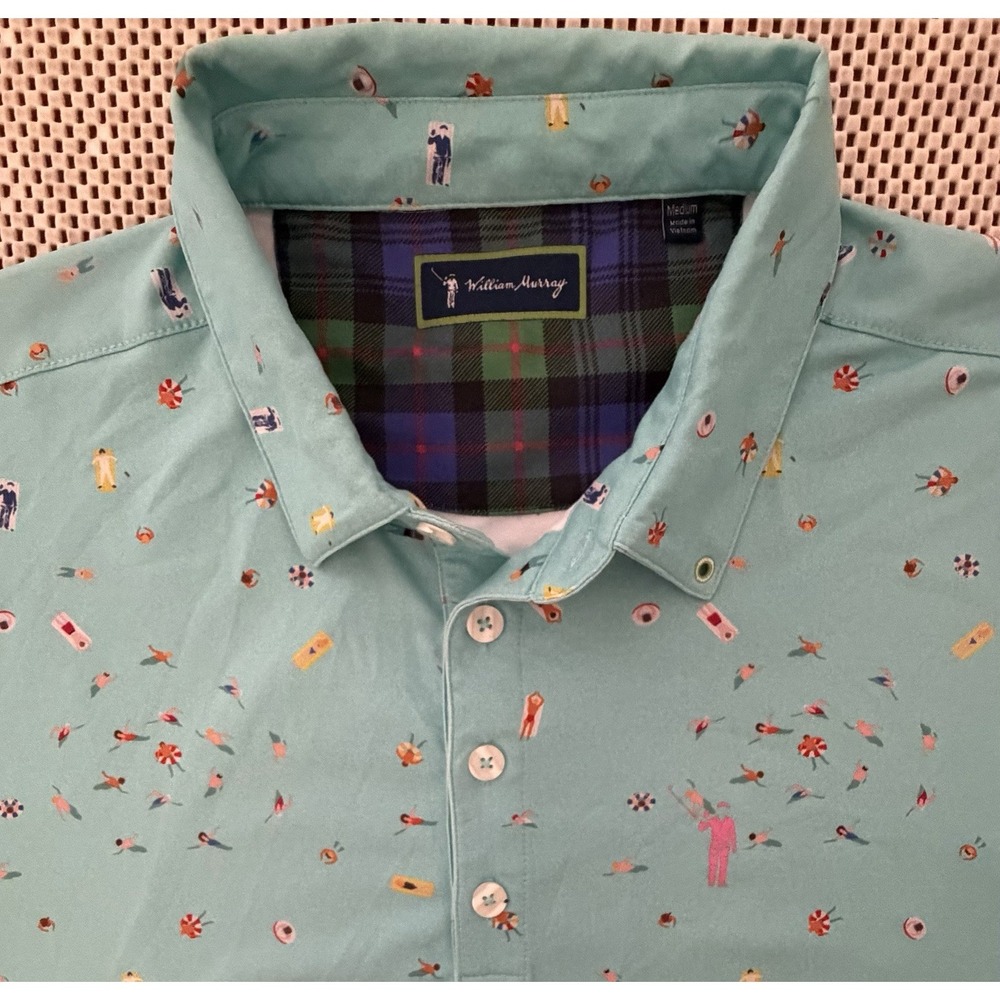 William Murray Mens SS Performance Golf Graphic Polo Shirt Size M Aqua